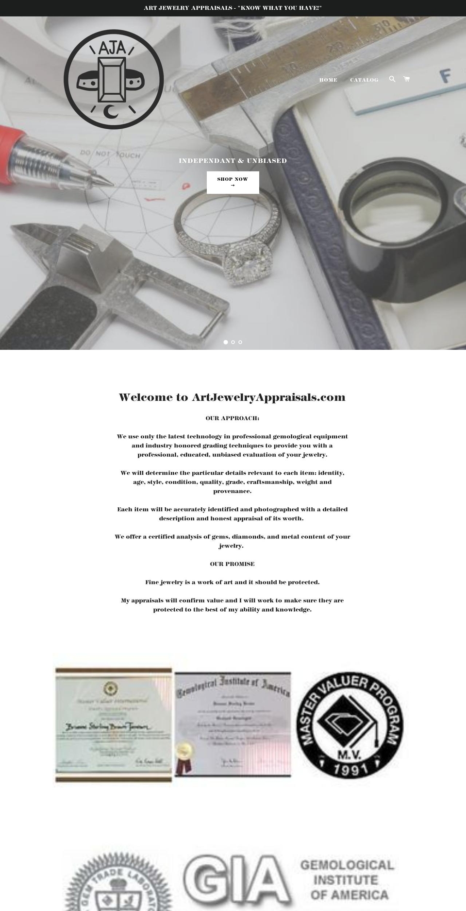 artjewelryappraisals.com — Shopify storefront screenshot