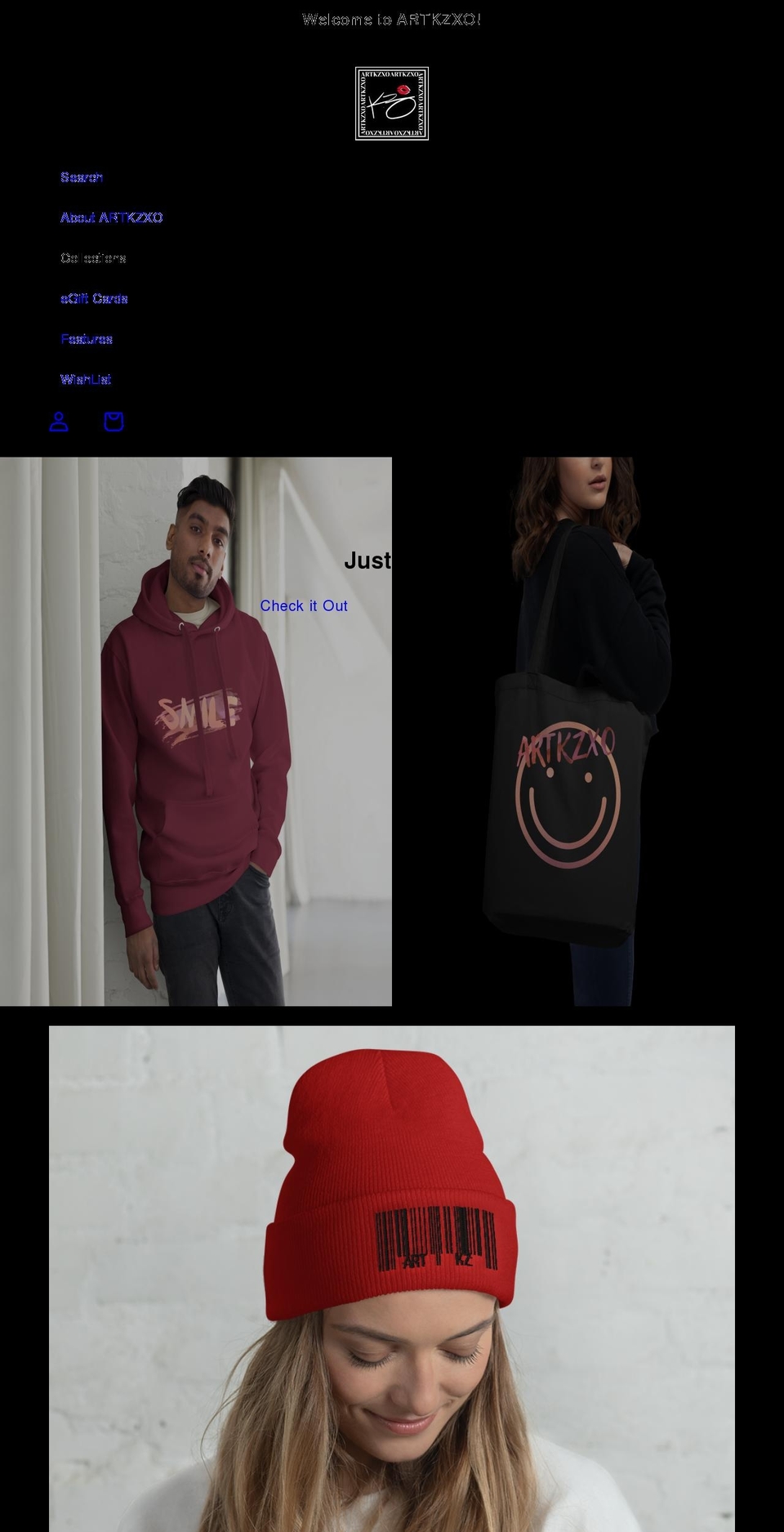 artkzxo.com shopify website screenshot