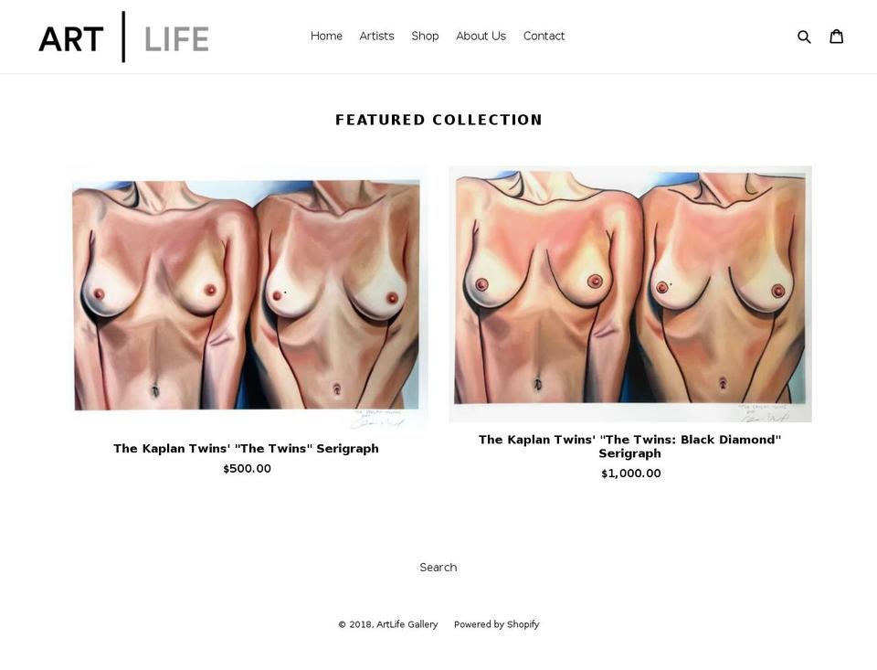 artlife-gallery.myshopify.com shopify website screenshot