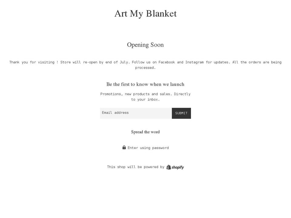 artmyblanket.com shopify website screenshot