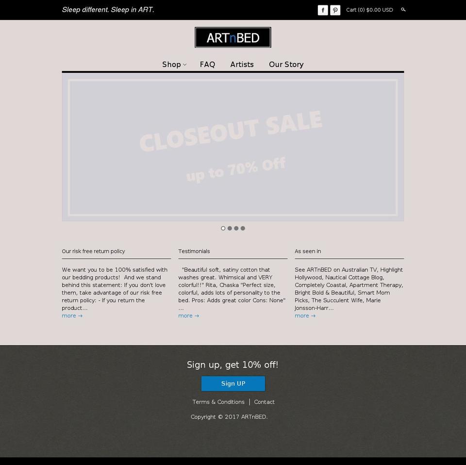 artnbed.com shopify website screenshot