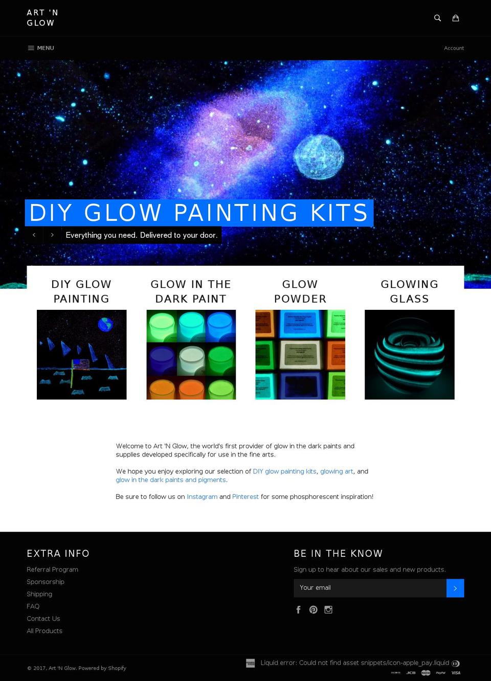 artnglow.com shopify website screenshot