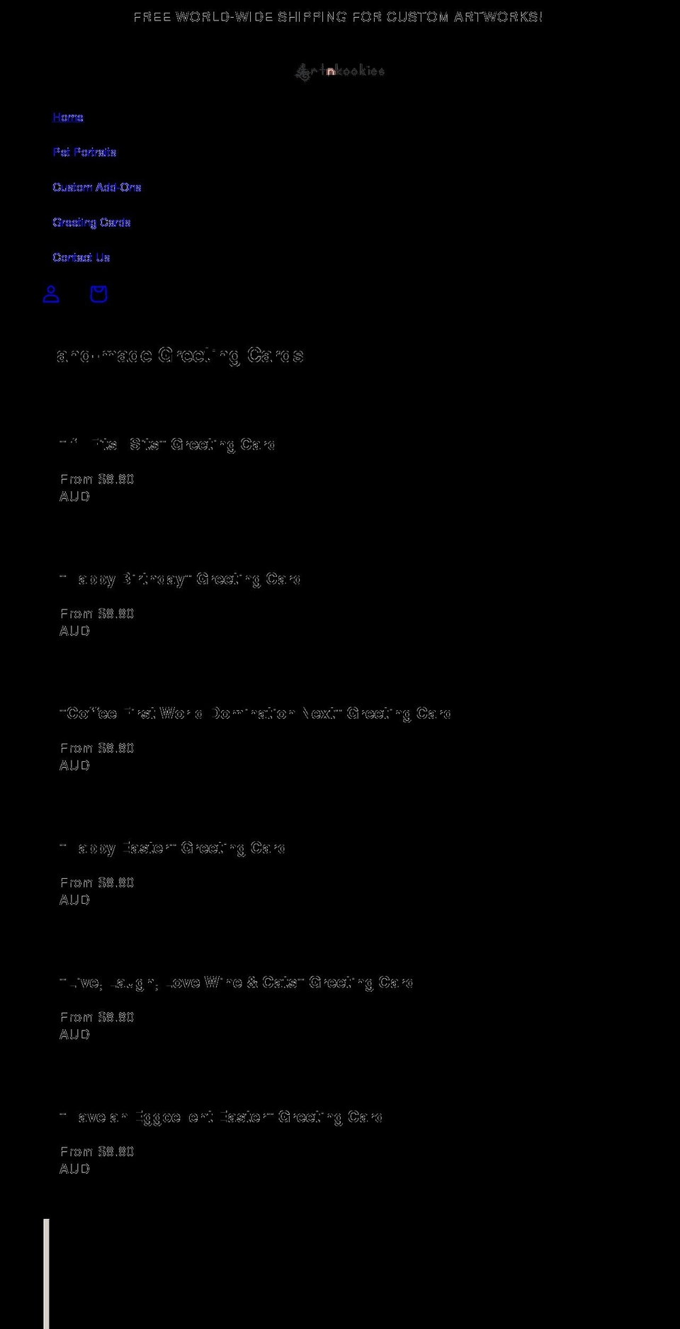 artnkookies.com shopify website screenshot