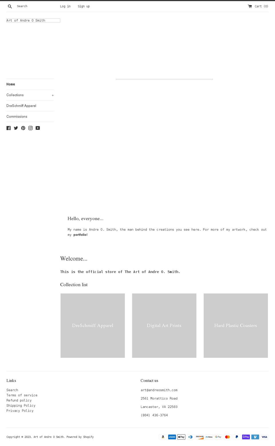 artofandreosmith.com shopify website screenshot
