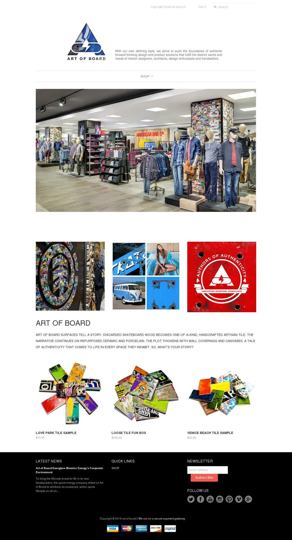 artofboard.net shopify website screenshot