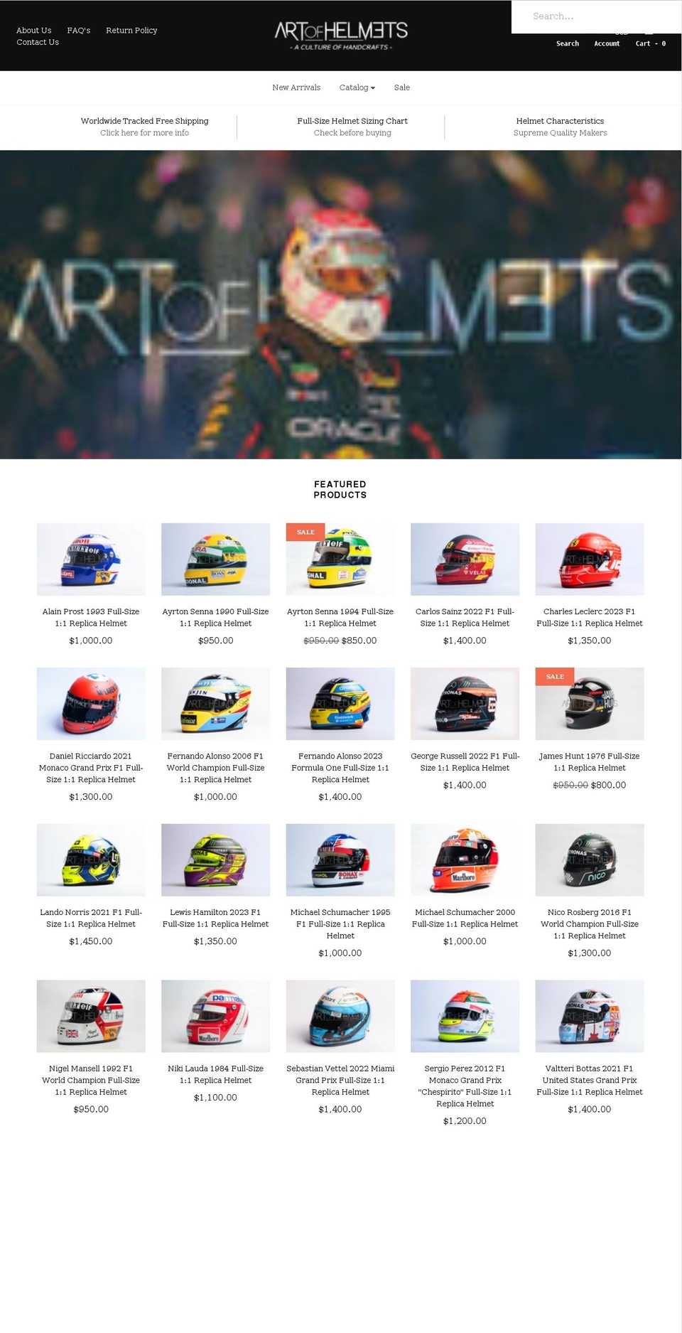 artofhelmets.com shopify website screenshot