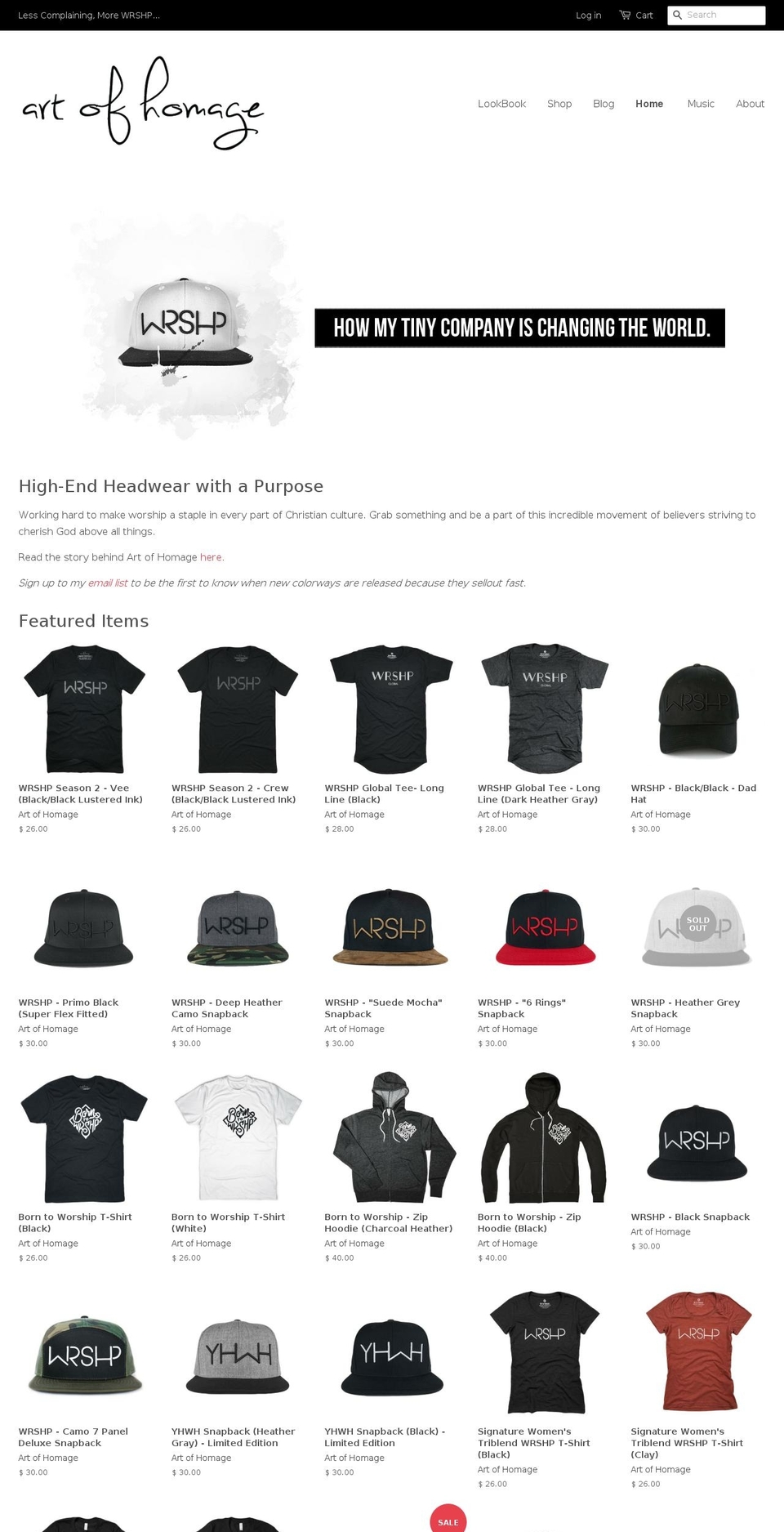 artofhomage.com shopify website screenshot