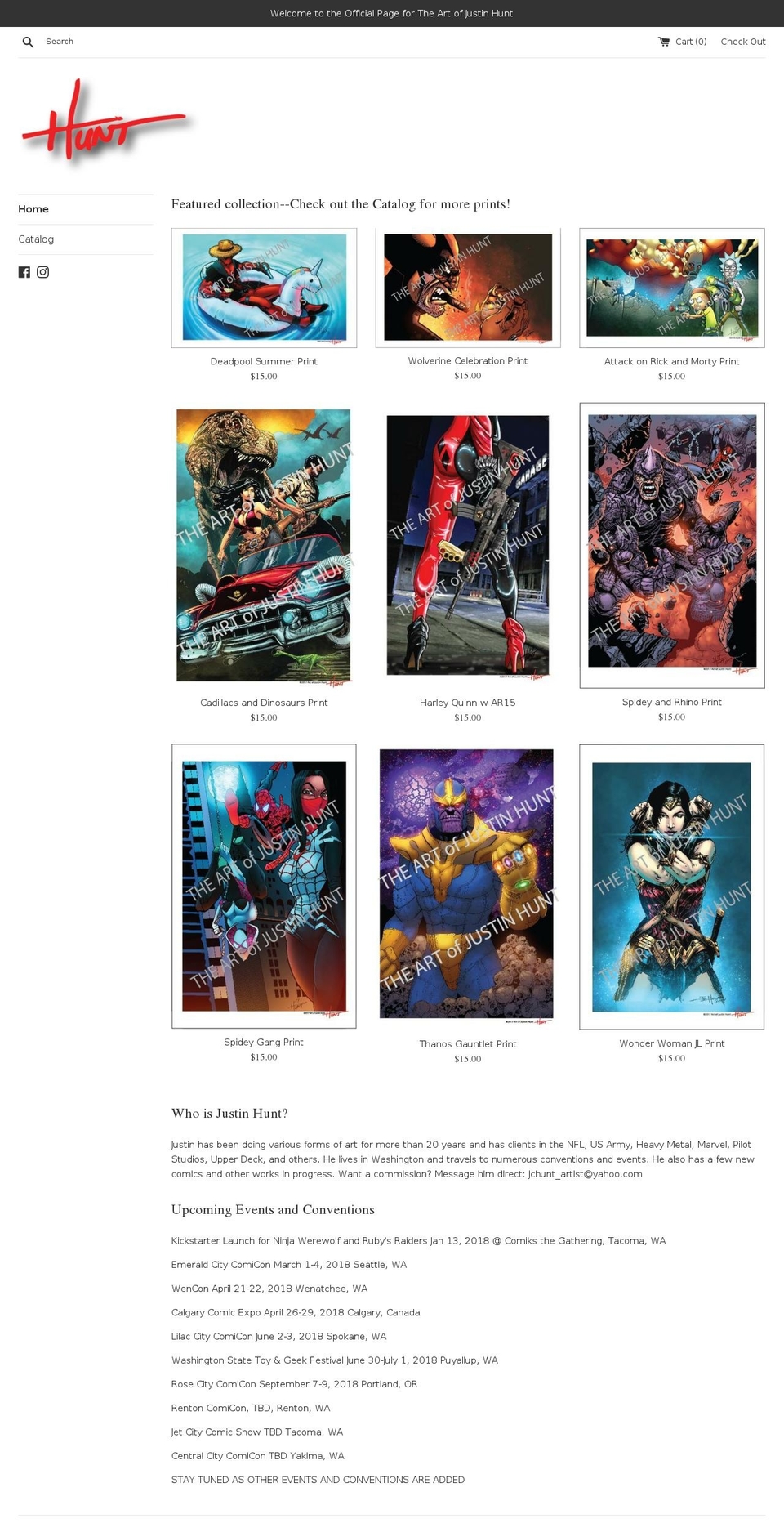 artofjustinhunt.com — Shopify storefront screenshot