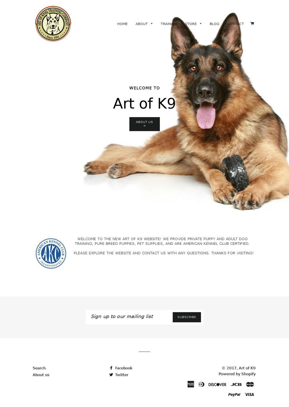 artofk9.com shopify website screenshot