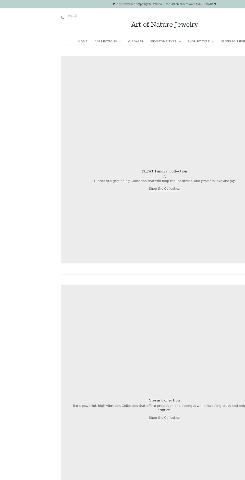 artofnaturejewelry.com shopify website screenshot