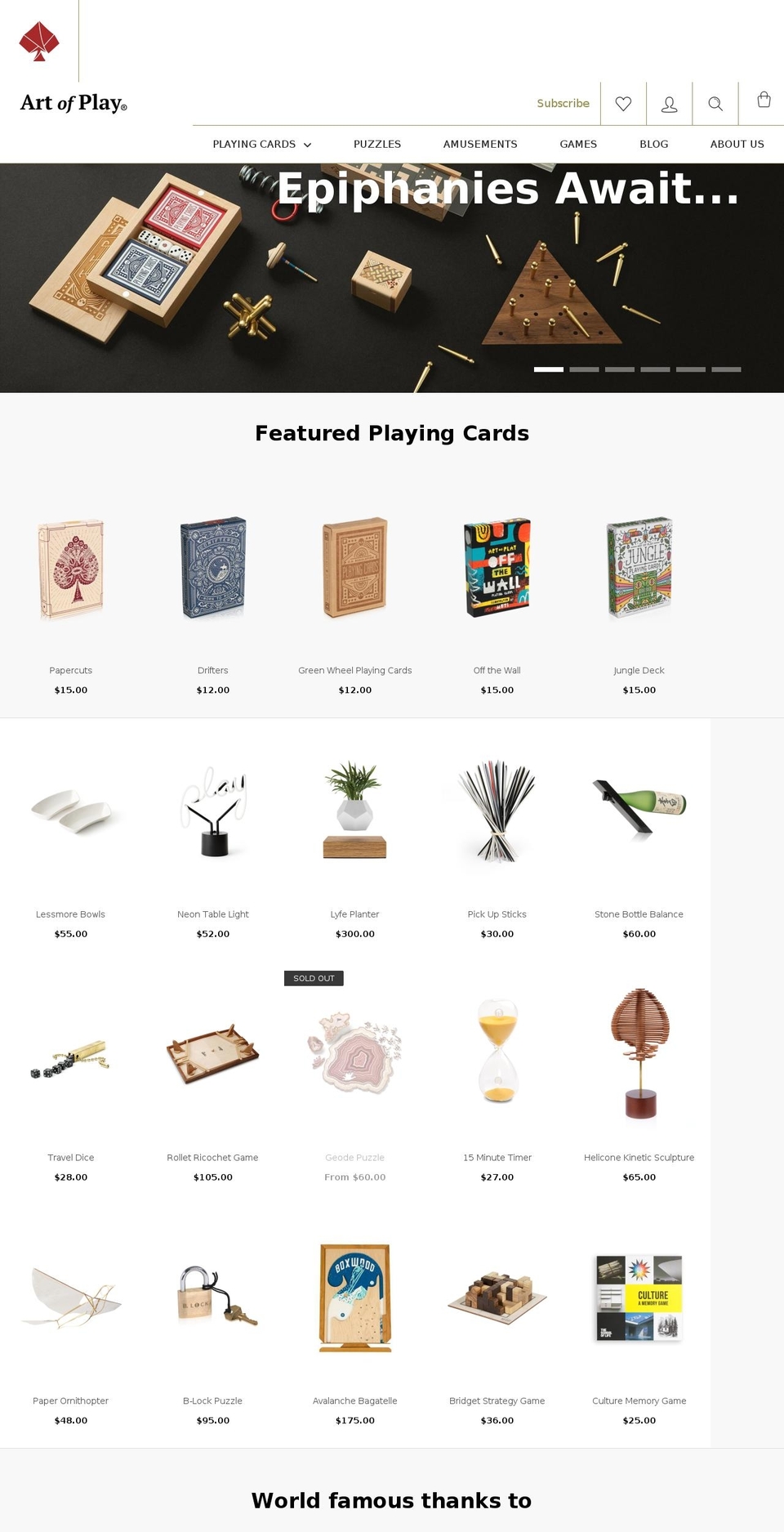 artofplaying.cards shopify website screenshot