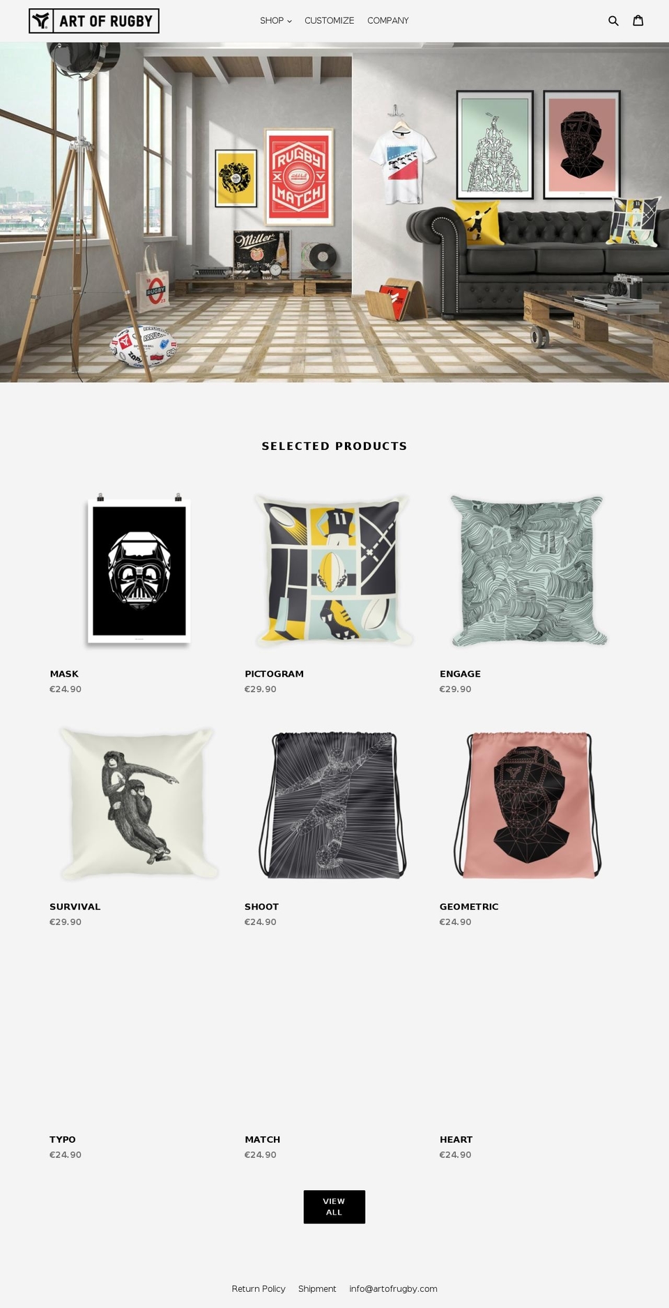 artofrugby.com — Shopify storefront screenshot