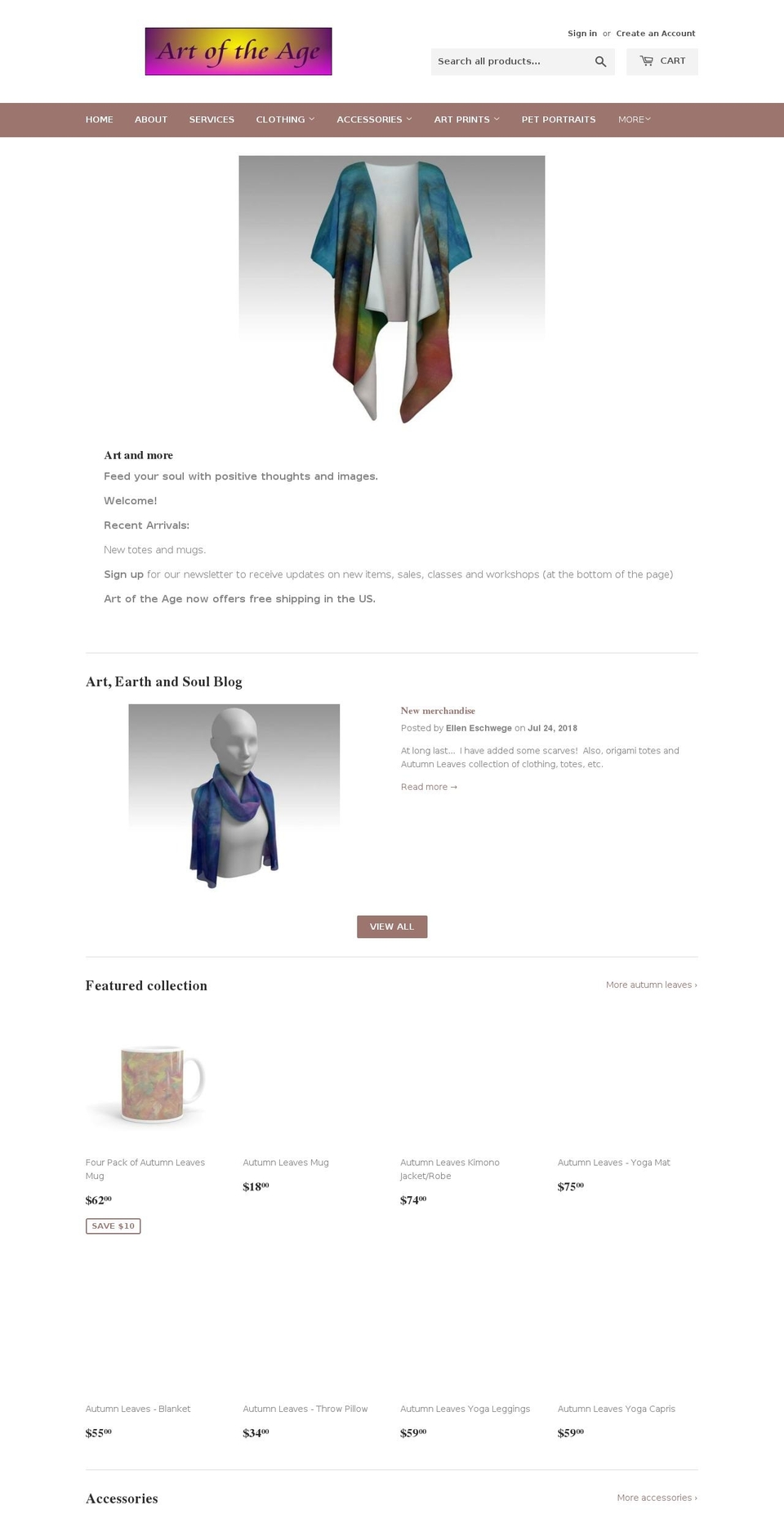 artoftheage.com — Shopify storefront screenshot