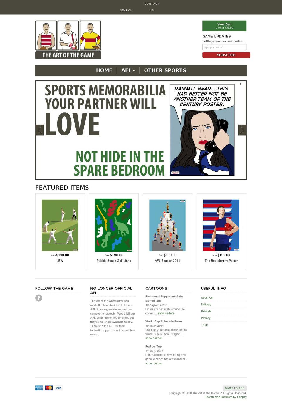 artofthegame.com.au shopify website screenshot
