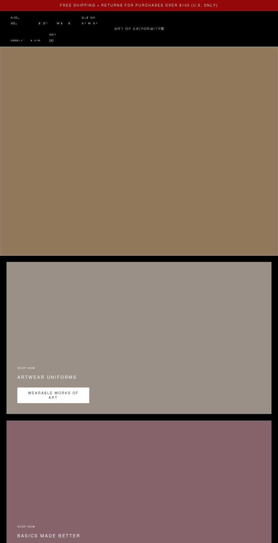 artofuniformity.com shopify website screenshot