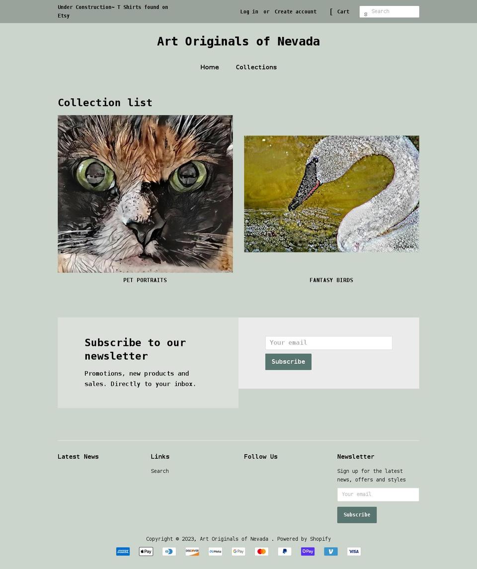 artoriginalsofnevada.com shopify website screenshot