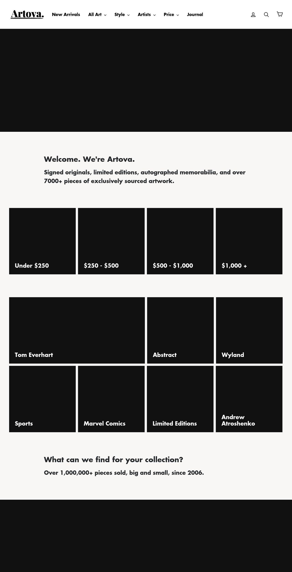 artova.com shopify website screenshot