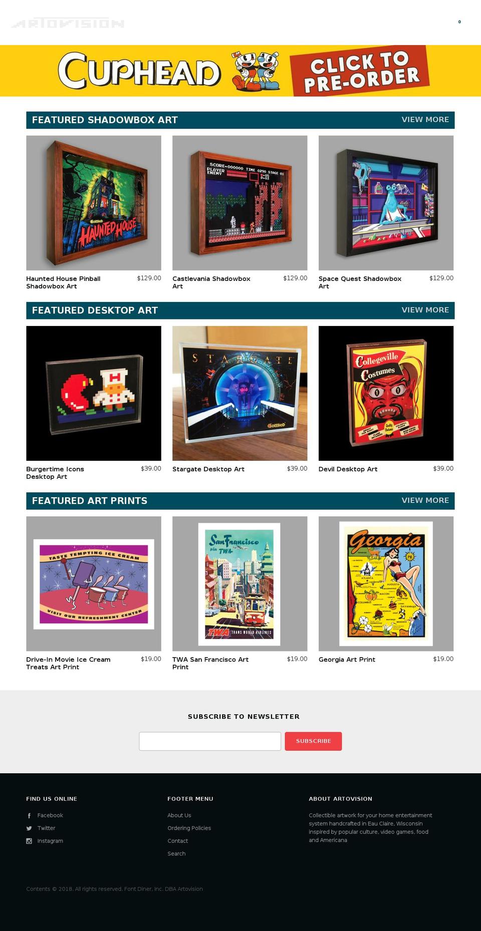 artovision3d.com — Shopify storefront screenshot