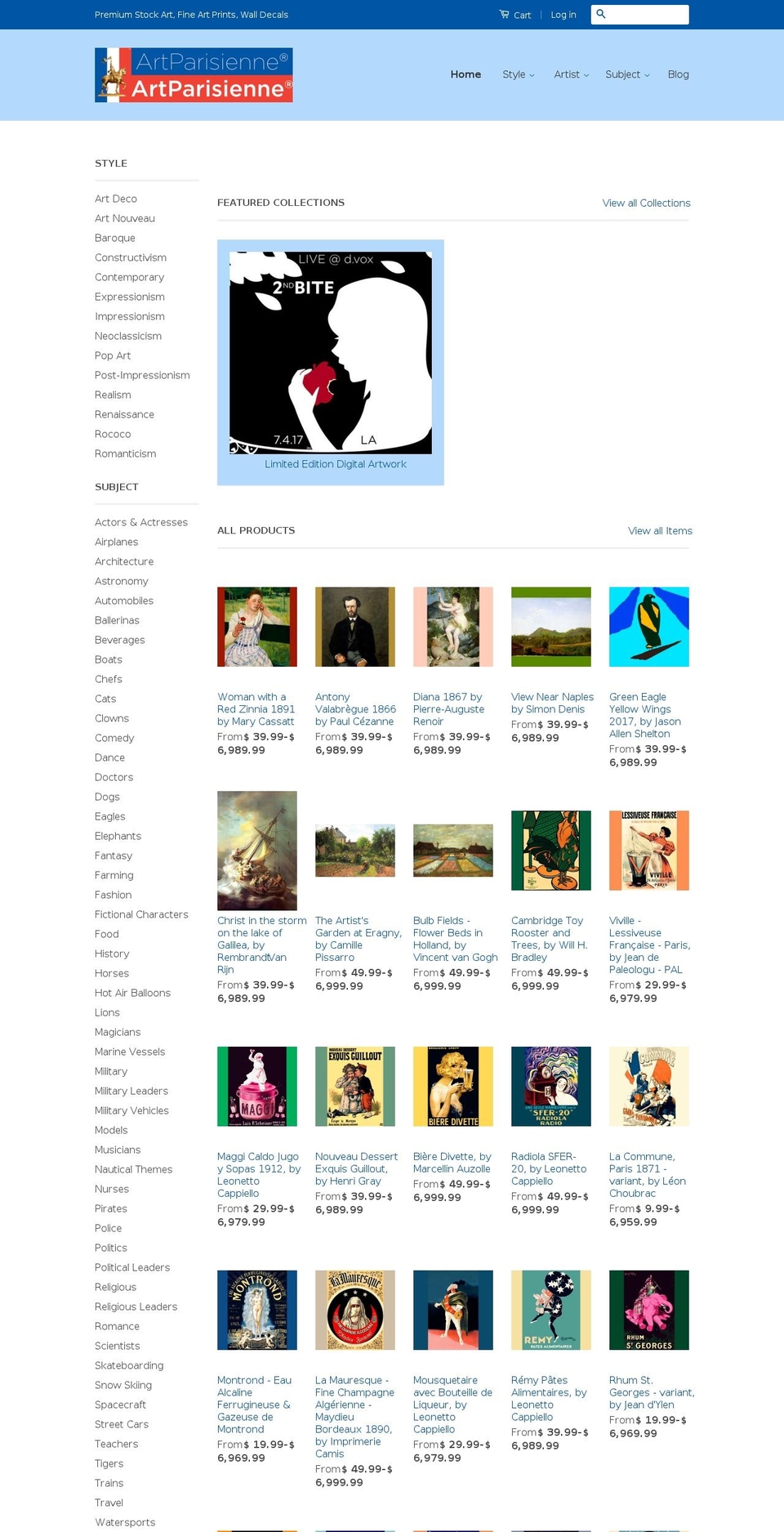 artparisienne.com shopify website screenshot