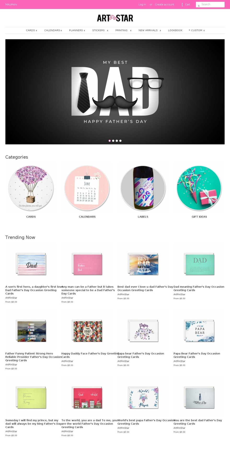 artpinstar.com shopify website screenshot