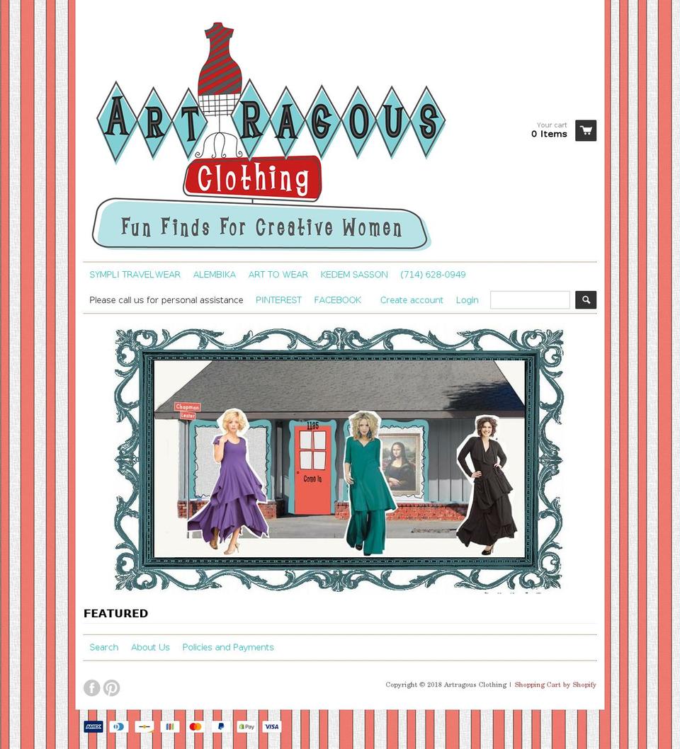 artrageousclothing.com — Shopify storefront screenshot
