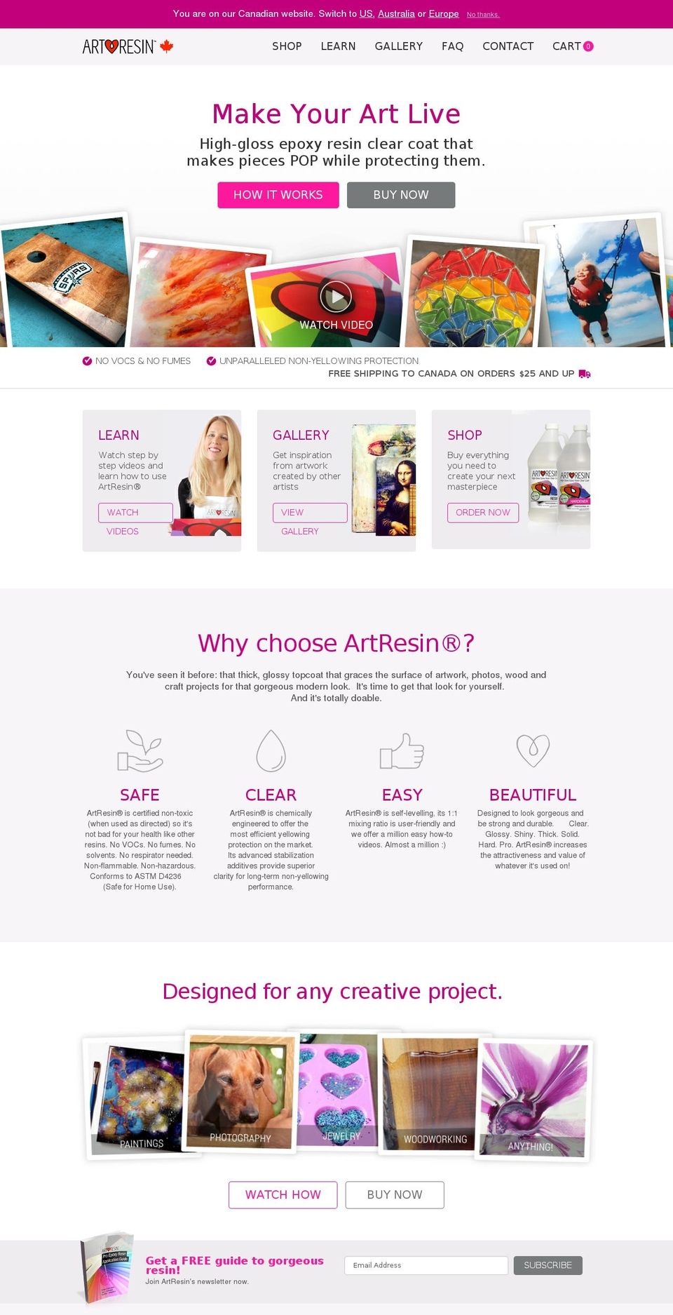 artresin.ca shopify website screenshot