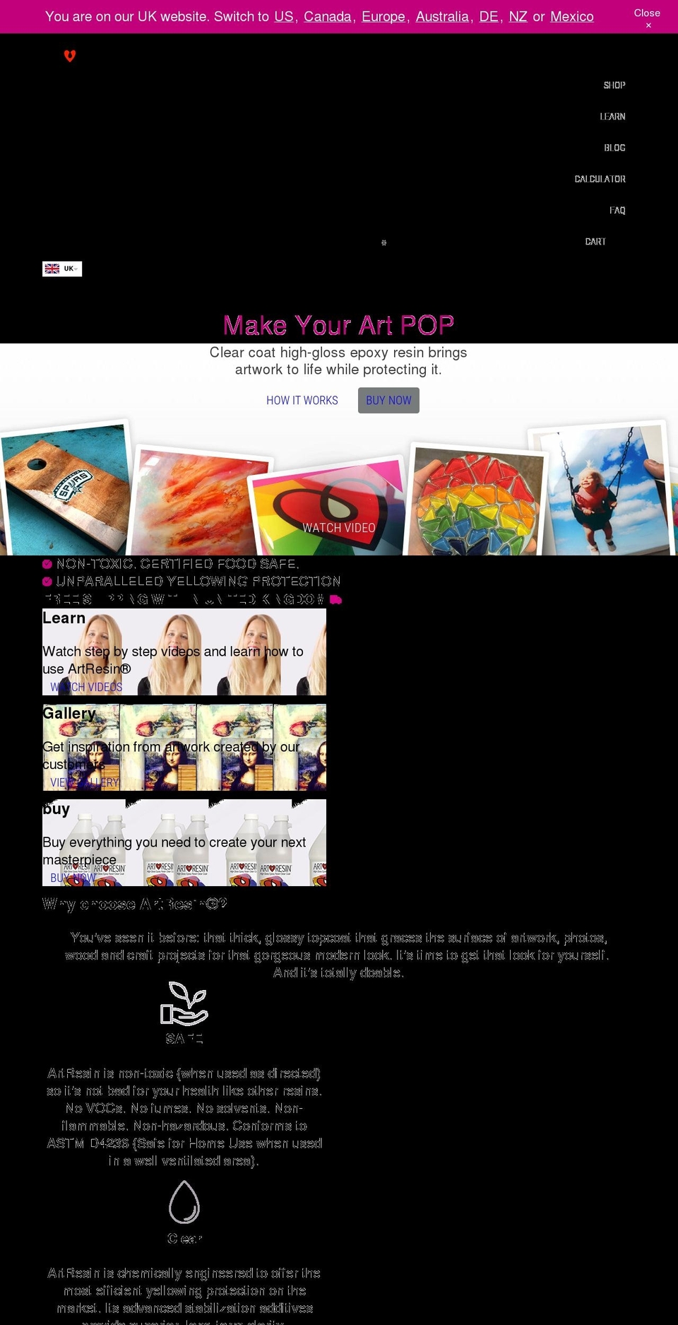 artresin.co.uk shopify website screenshot