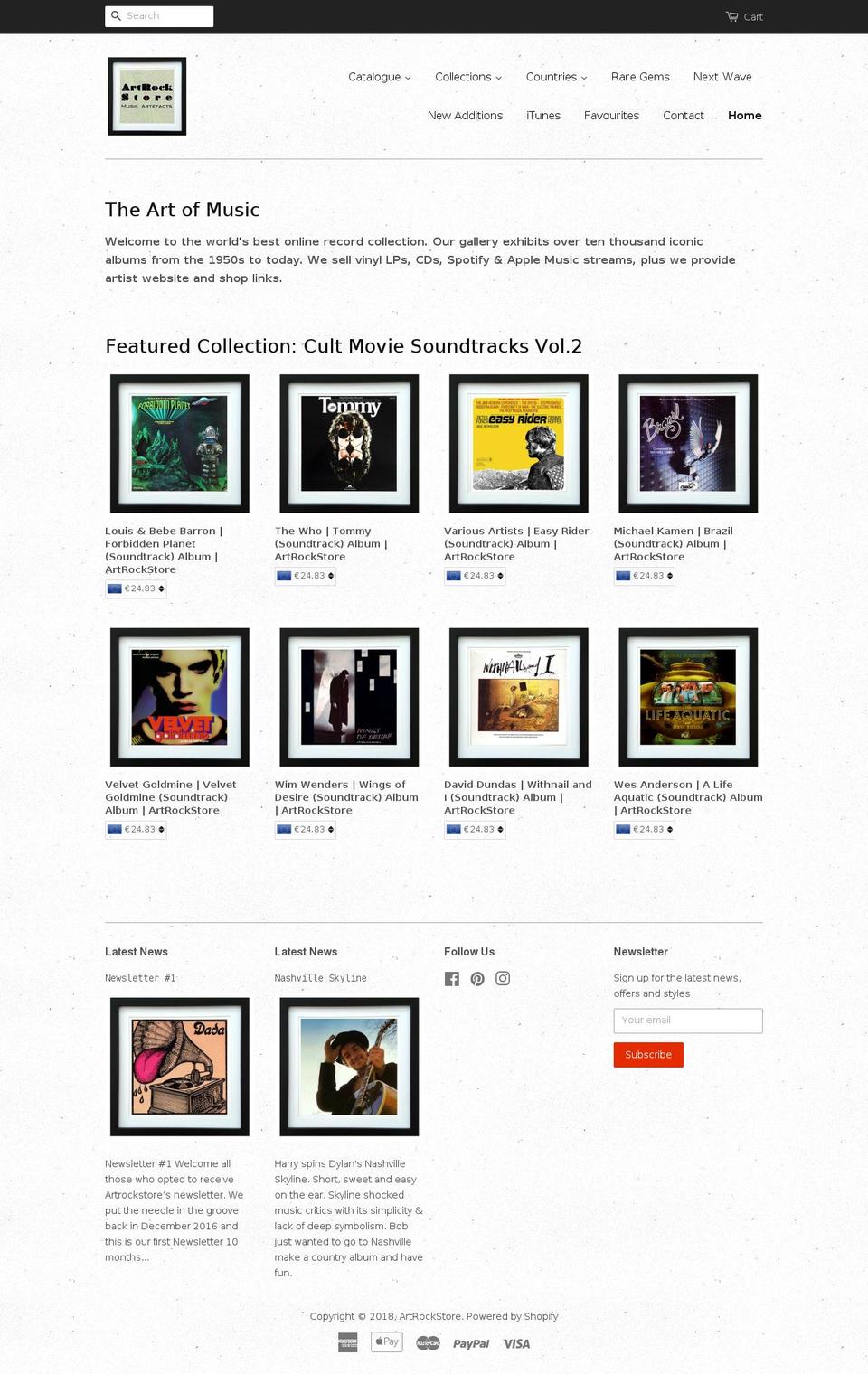 artrockstore.com shopify website screenshot