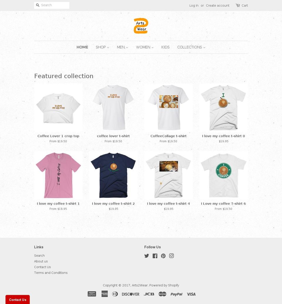 arts2wear.com shopify website screenshot