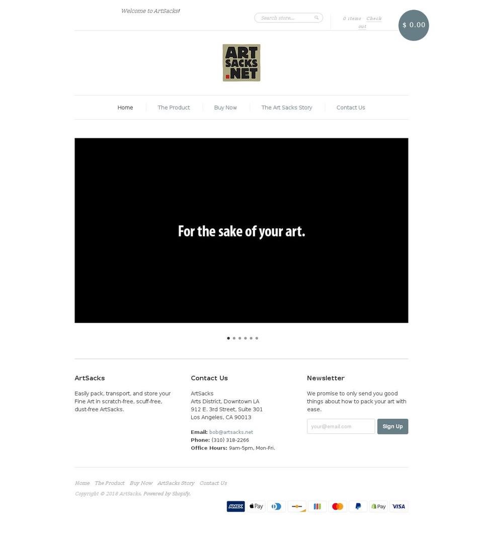 artsacks.net shopify website screenshot