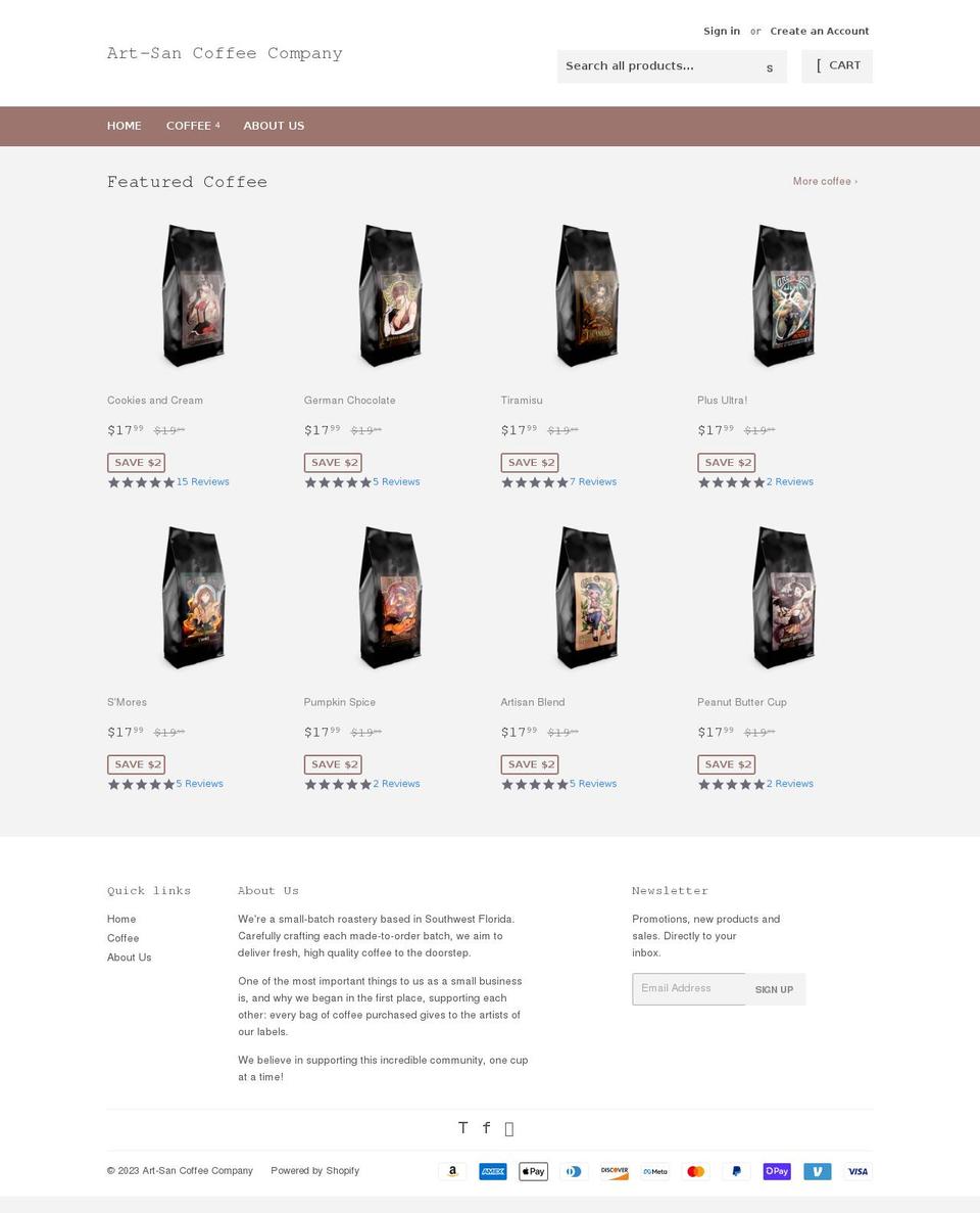 artsan.coffee shopify website screenshot