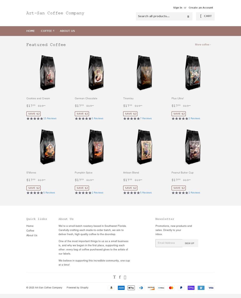artsancoffee.com — Shopify storefront screenshot