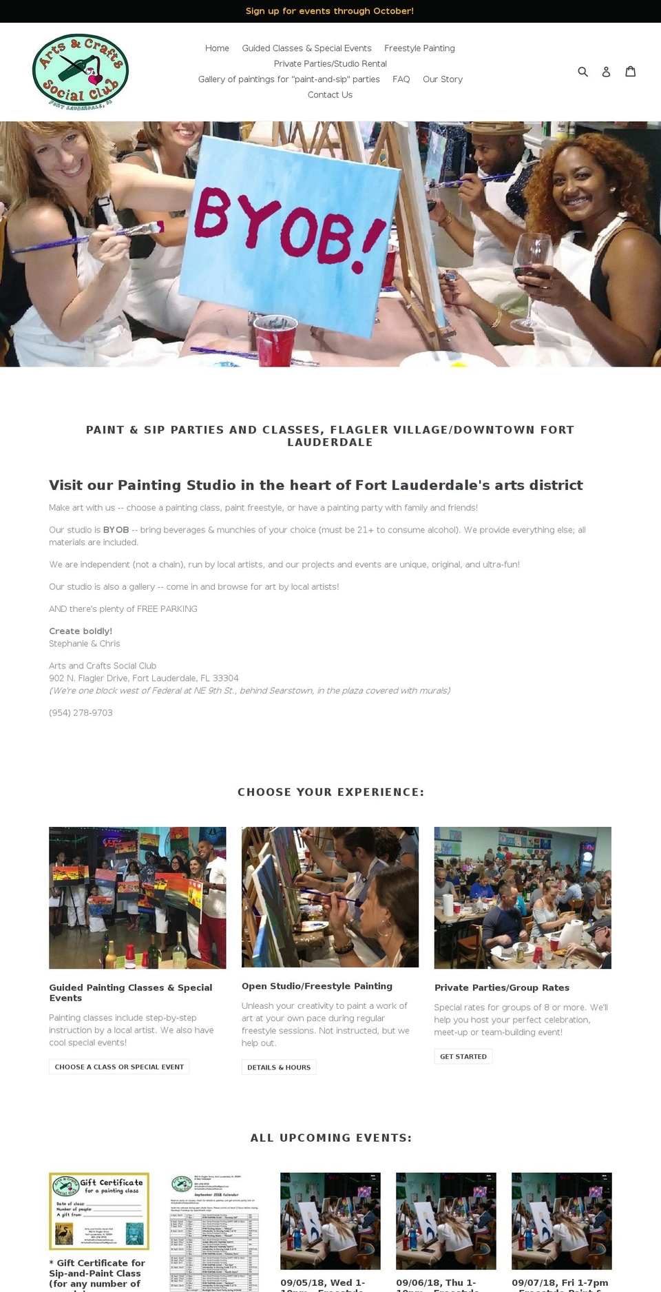 artsandcraftssocialclub.com — Shopify storefront screenshot