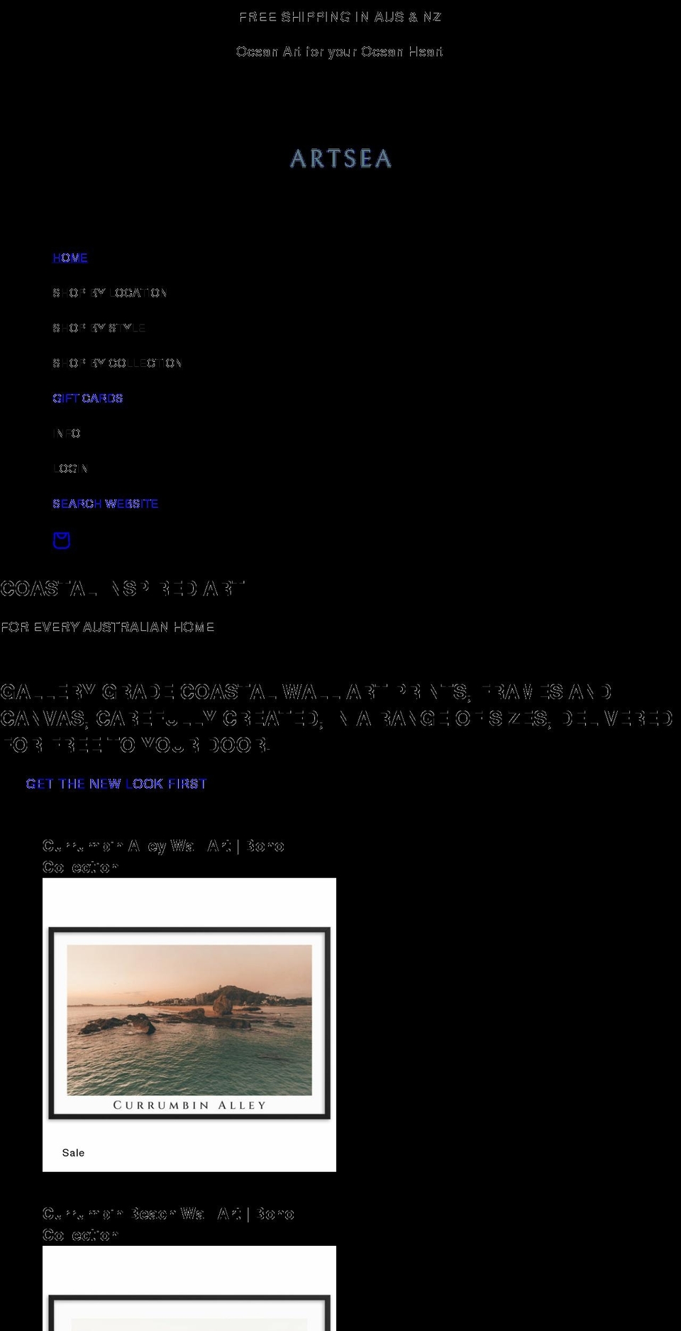 artsea.com.au shopify website screenshot