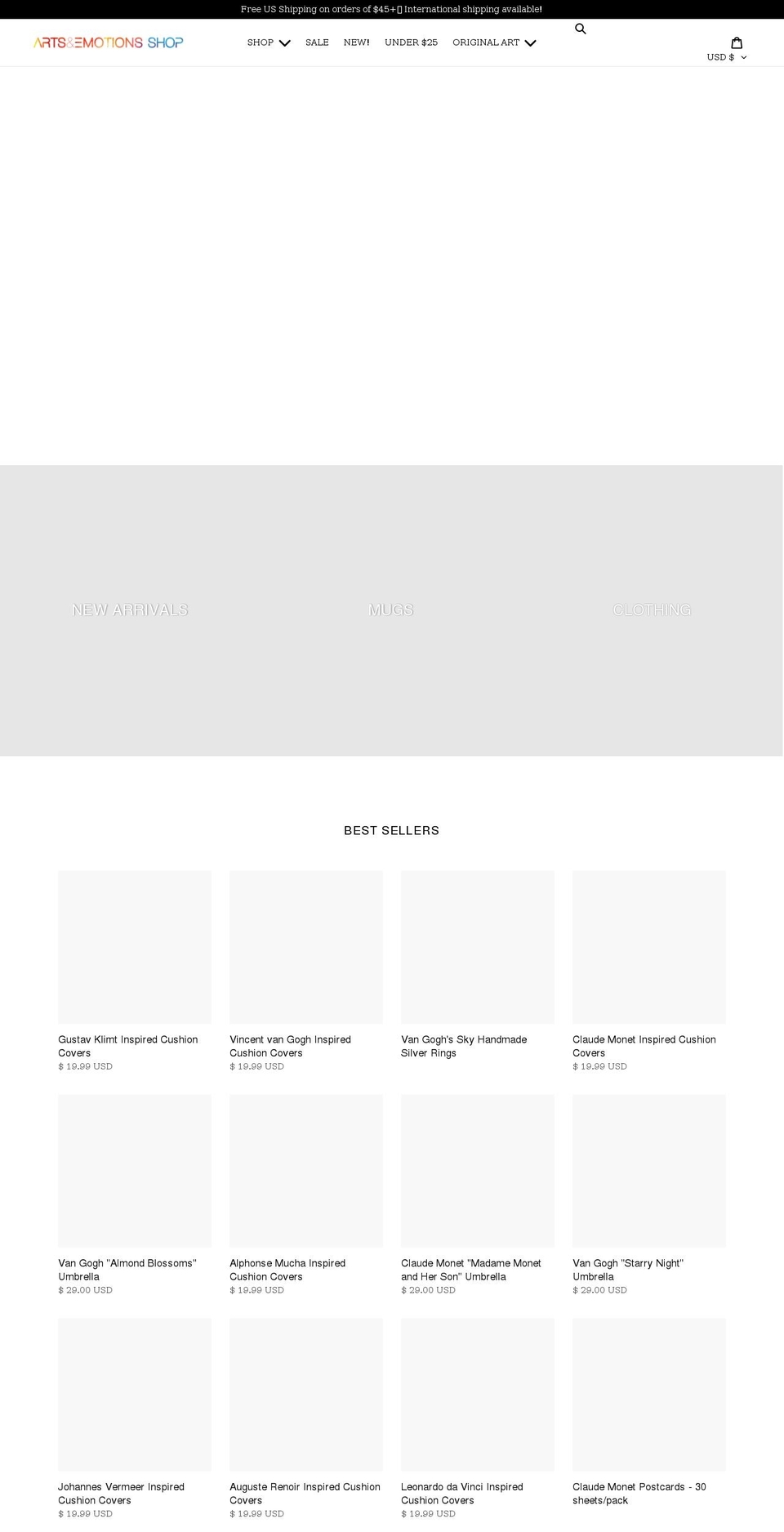 artsemotionsshop.com shopify website screenshot