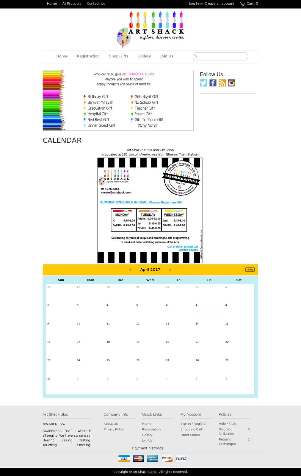 artshack.com shopify website screenshot