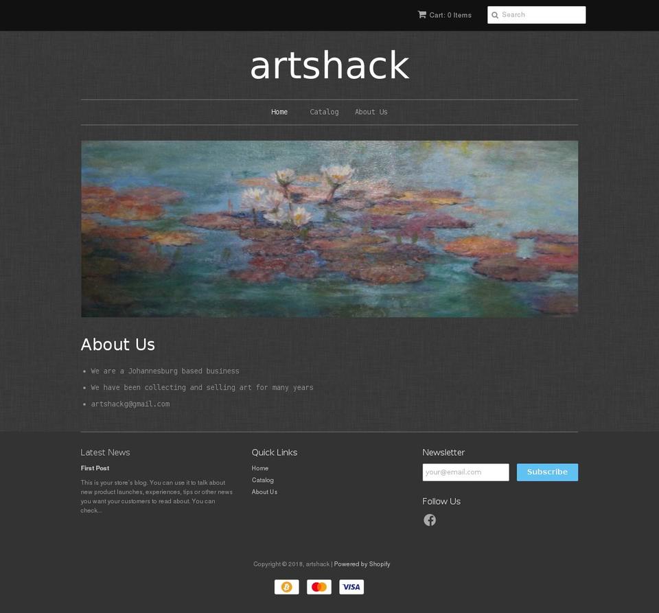 artshack.gallery shopify website screenshot