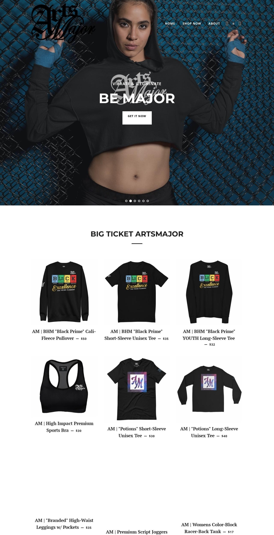 artsmajorapparel.com shopify website screenshot