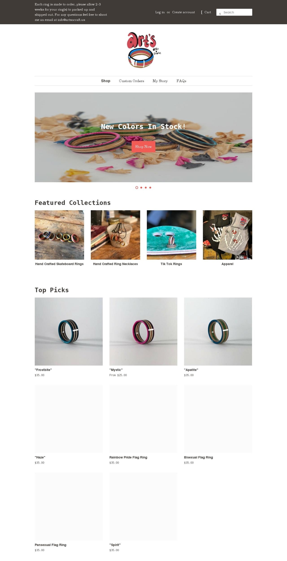 artsncraft.us shopify website screenshot