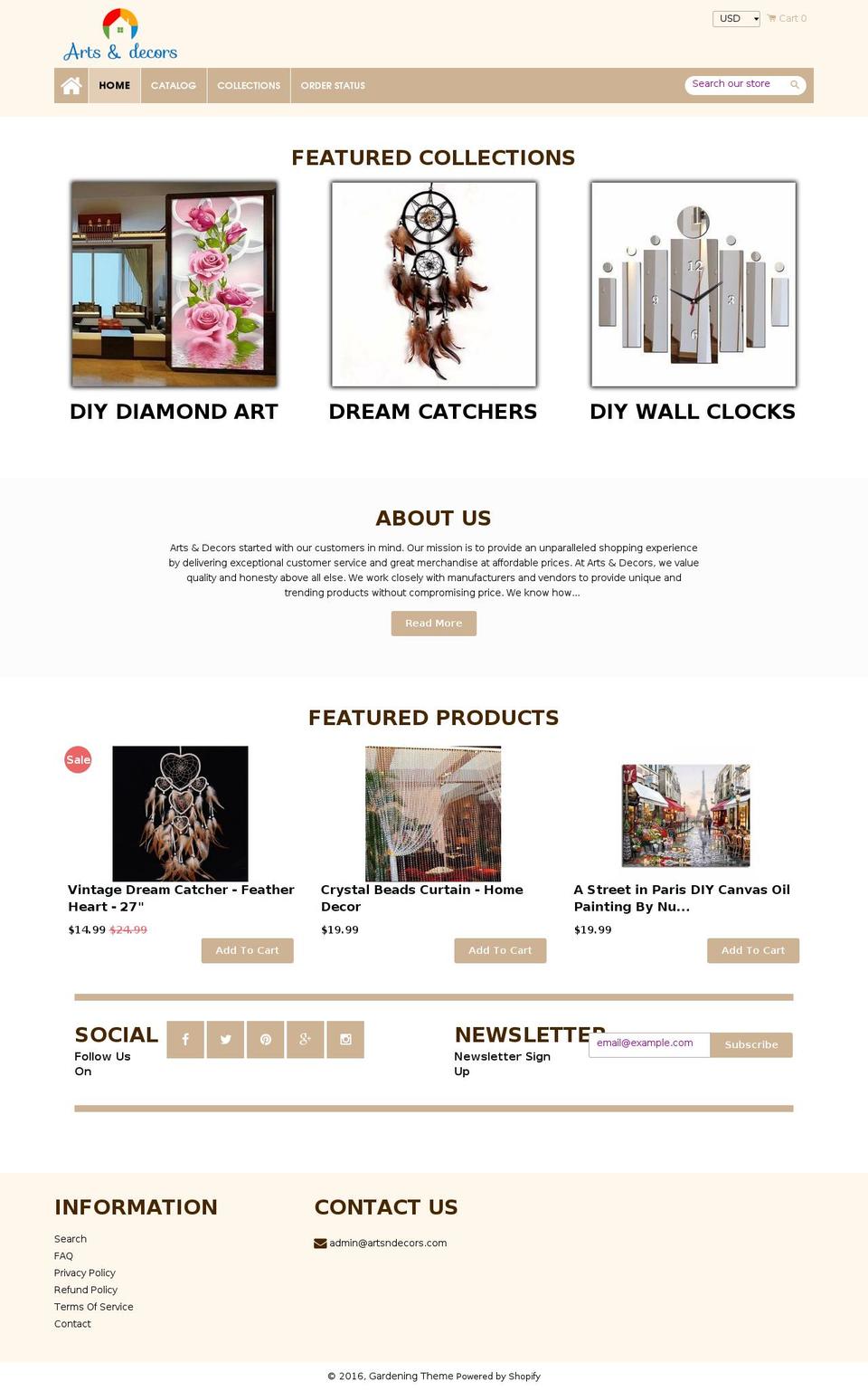 Décor Shopify theme site example artsndecors.com