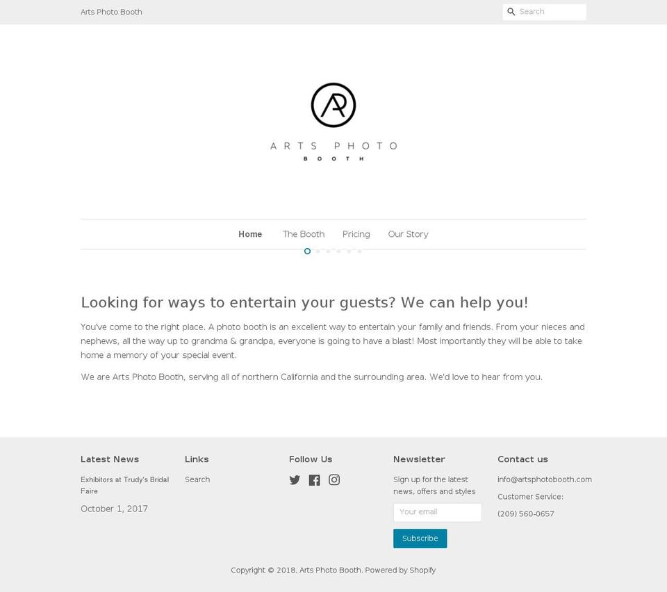 artsphotobooth.com — Shopify storefront screenshot