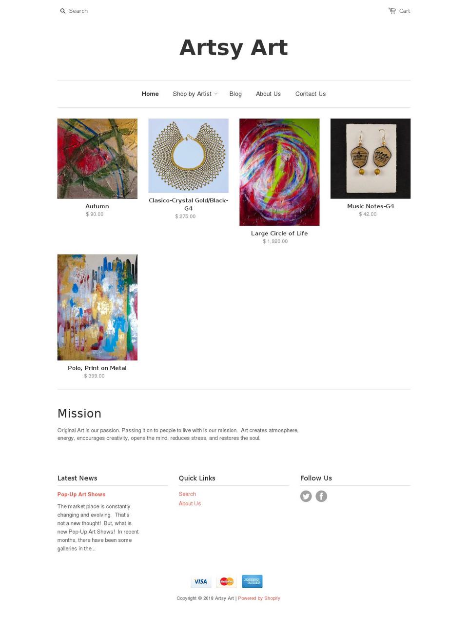 artsy-art.com shopify website screenshot