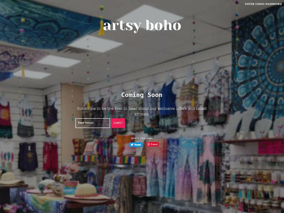 artsyboho.com — Shopify storefront screenshot