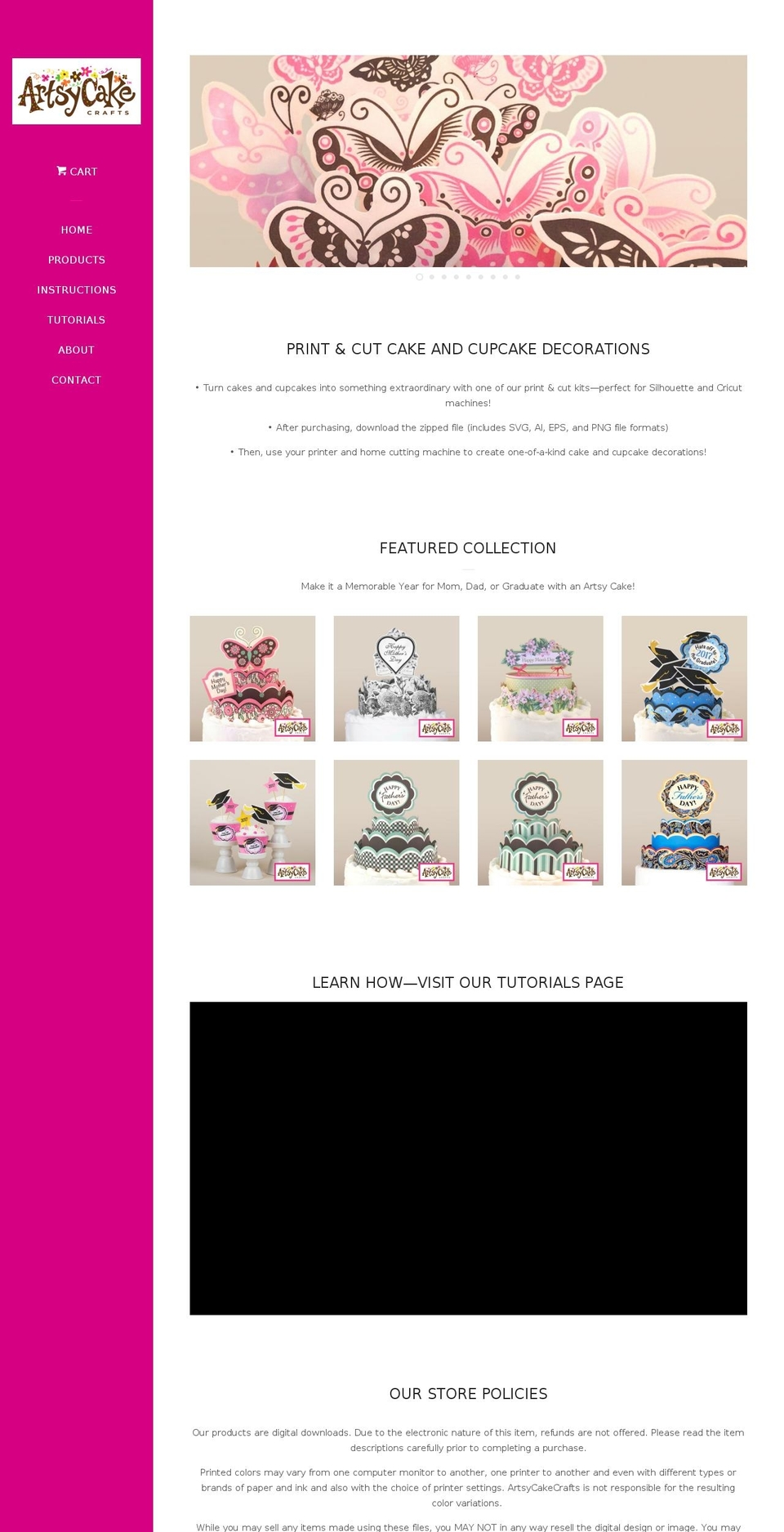 artsycakecrafts.com — Shopify storefront screenshot