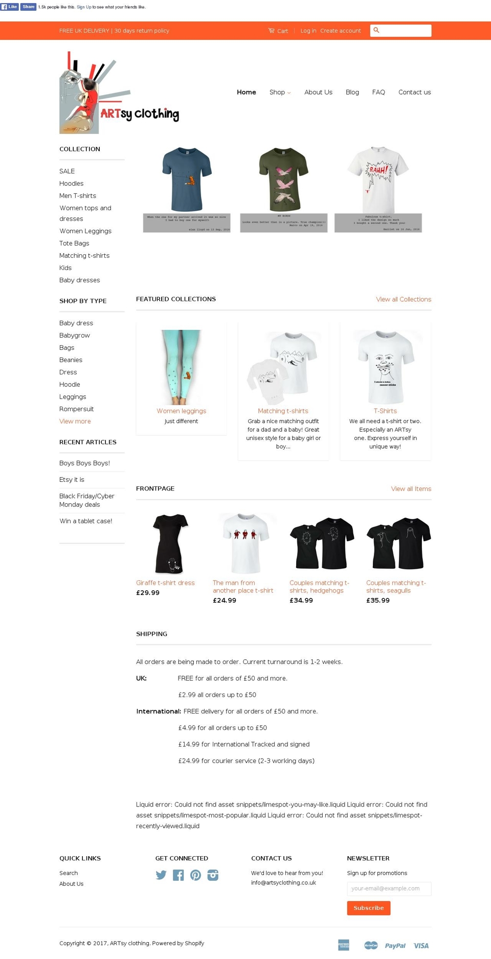 artsyclothing.com shopify website screenshot