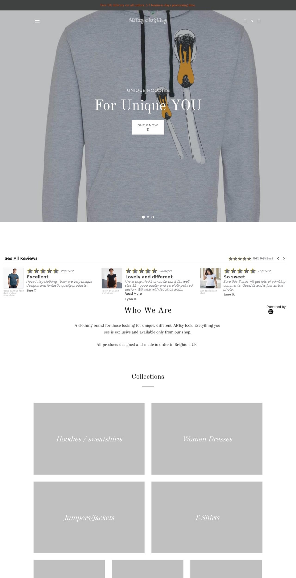 artsyclothing.uk shopify website screenshot