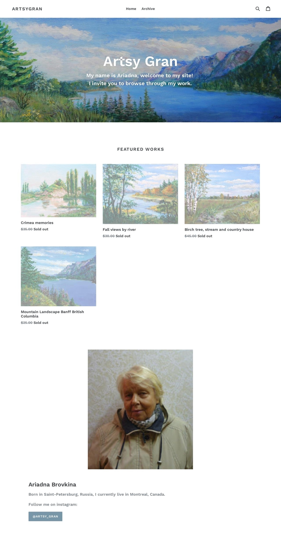 artsygran.com — Shopify storefront screenshot