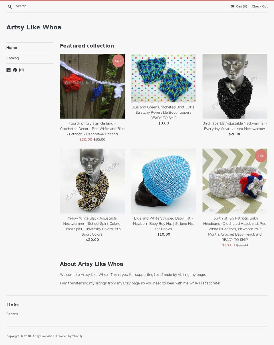 artsylikewhoa.com — Shopify storefront screenshot