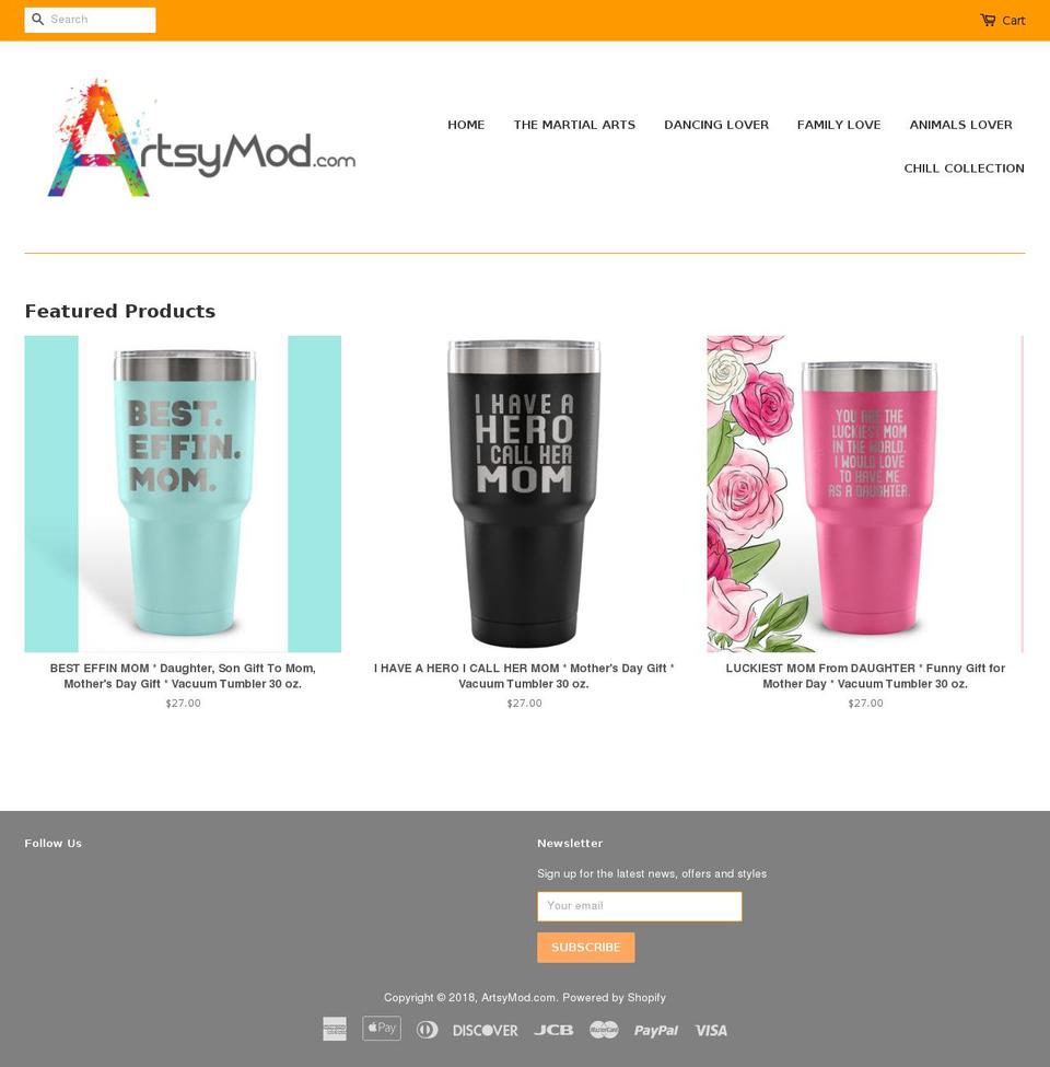 artsymod.com shopify website screenshot