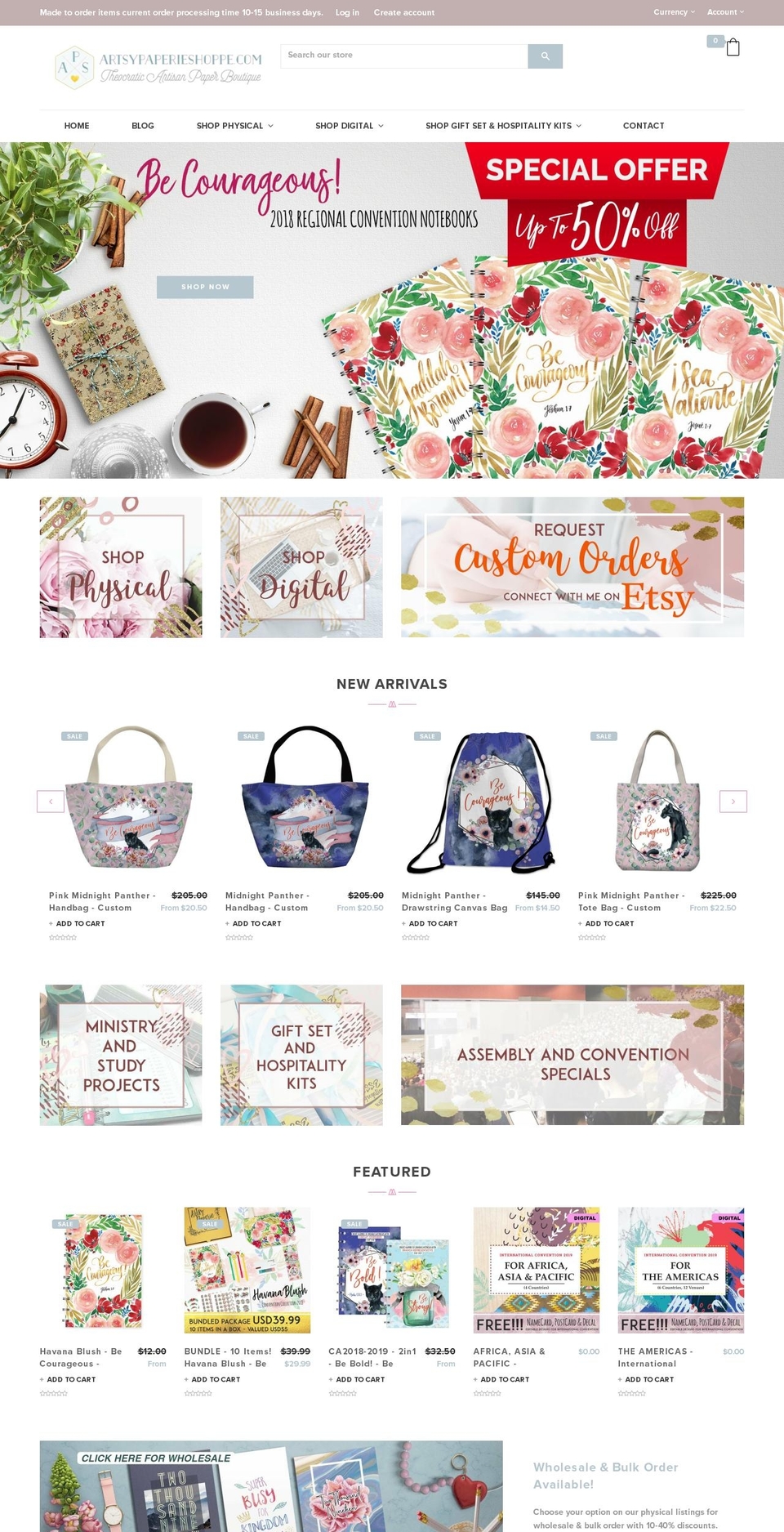 artsypaperieshoppe.com shopify website screenshot